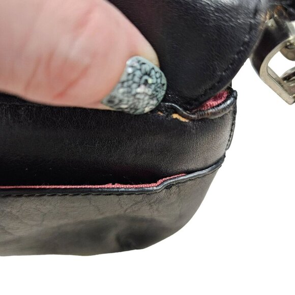 Hobo Y2k RARE 2000s 90s Vintage Black Leather Handbag Shoulder Bag Clasp Boho - Picture 4 of 13